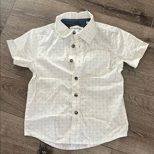 Boys Sovereign Code White Short Sleeve Button-Up Shirt with Subtle Blue Print